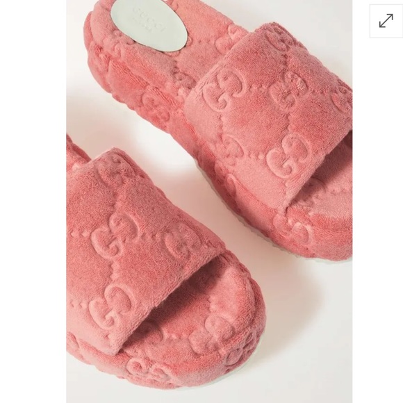 New Gucci GG monogram sponge GG Cotton Terry pink platform slides 36.5 - Picture 6 of 8